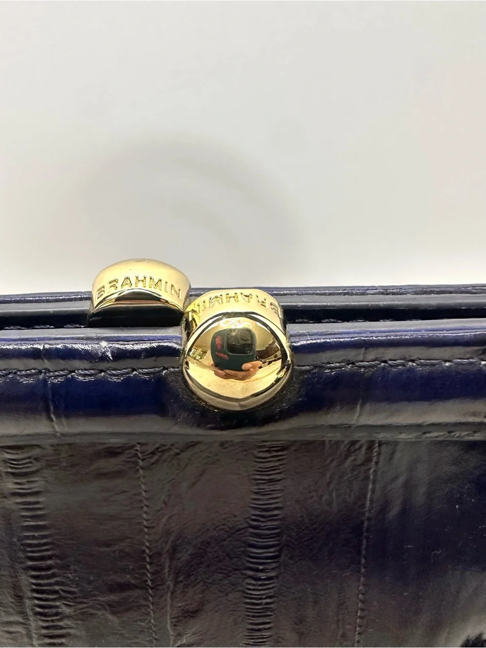 Brahmin Layla Dark Blue Structured Bag Embossed Eel Print Leather Magnetic Close